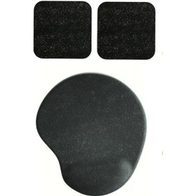Resim Oval Siyah Kum Desen Bilek Destekli Mouse Pad + 2 Adet Siyah Kupa Fincan Bardak Altlığı Altlık Set 