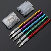 Resim 11 adet Paslanmaz Çelik Keski Seti + 1 adet Geri Çekilemez Demir El Sanatları Bıçağı + 1 adet 15cm Çelik Cetvel - Sanat, Scrapbooking, Şablon, Hassas Kesim ve Ölçüm için Mükemmel 