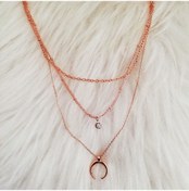 Resim 3'lü Gold Rose Ay Kolye Çok Renkli 