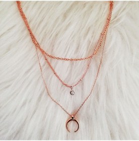 Resim 3'lü Gold Rose Ay Kolye Çok Renkli 