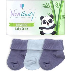 Resim Novibaby 3'lü Bambu Yenidoğan Bebek Çorabı I Cloudy I 0-6 ay "Karışık Renkli" 