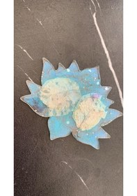 Resim Su Mavisi Glitterli Begonvilli Lotus Çiçek Epoksi Bardak Altlığı Su Mavisi 
