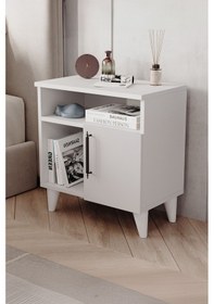 Resim Enda Home Kommen Kapaklı 2 Bölmeli Komodin Yan Sehpa Beyaz 