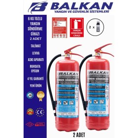 Resim BALKAN YANGIN VE GÜVENLİK SİSTEMLERİ 6 kg Ruhsata Uygun 4yıl Tozlu Yangın Tüpü 2 Adet Set (Talimat-Levha-Askı) 