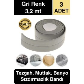 Resim Premium Gri Ocak Tezgah Kenarı Banyo Mutfak Sızdırmaz Bant Su Geçirmez Küfe Dayanıklı 3,2 mt 3 Adet 
