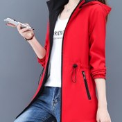 Resim Kadınların Çift Taraflı Kapüşonlu Ceketi - Kırmızı ve Yeşil Kontrast Orta Boy Rüzgarlık, Ayarlanabilir Bel İpliği, Ön Cebi ve Fermuar Kapatma ile Bahar/Sonbahar Rahat Dış Giyim, Hafif Dayanıklı Kumaş, Şık Katman Parçası, Bahar Dış Giyim, Şık Tasarım, Esnek Olmayan Kumaş 