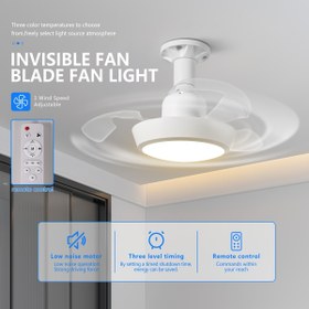 Resim LED tavan vantilatörü, gizli kanatlı, özel lamba yuvası ile donatılmış, üç aydınlatma modu ve üç fan modu artı üç zamanlama fonksiyonlu, yatak odası, yemek odası, oturma odası, balkon, toplantı odası için uygun 