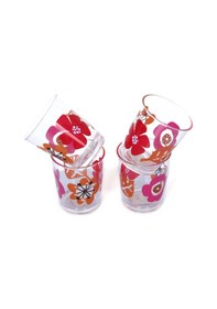 Resim Sıa Su Bardağı 4 Lü Set Kırmızı Papatya Desenli 