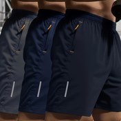 Resim 2 adet Erkek Yaz Drawstring Rahat Şort, Reflektif Şeritler ve Fermuarlı Cep Detayları ile - Nefes Alabilen Kumaş, Hızlı Kuruyan - Açık Hava Sporları, Koşu, Yürüyüş için Mükemmel - Aktif Benim için İdeal Hediye 