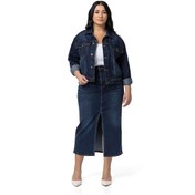 Resim Büyük Beden Önden Yırtmaç Detaylı Beş Cepli Midi Denim Lacivert Etek-lacivert Lacivert 