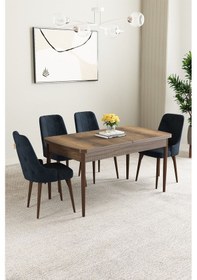 Resim Clara Barok Desen 80x132 Açılabilir Yemek Odası Takımı 4 Adet Sandalye Antrasit 