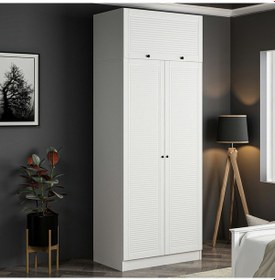 Resim Minar Kale 2 Mebran Panjur Kapaklı Dolap Ve Yüklük Beyaz 210cm Beyaz 