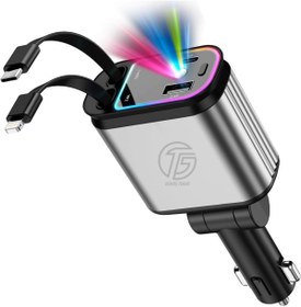 Resim GÜMÜŞTEKNO 66w Type-C Lightning Kablolu Hızlı Şarj Makara Araç Telefon Şarj Aleti Çakmaklık Şarjı Tavan Işıklı 
