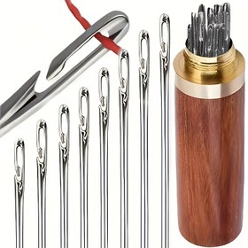 Resim 36 Parça El Dikiş İğnesi, Yaşlılar İçin El Dikişi Pimi, Deri İşleri için El Dikiş İğnesi, DIY Ev El Sanatları Malzemeleri - İğne Saklama Şişesi ile 