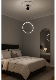 Resim Modern Siyah Led Halka Avize Yatak Odası Ve Salon İçin Tekli Sarkıt Aydınlatma Siyah 