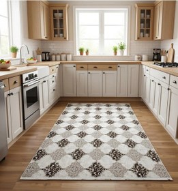 Resim Bademli Halı Lüx Kaymaz Taban Dekoratif Halı 9013 Vizon Çok Renkli 