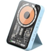 Resim M.TK Moveteck 15W Hızlı Şarj Özellikli Maynetic Magsafe 5.000MAH Kablosuz Wireless Şarj Cihazı Powerbank Mavi Standlı Ünite 