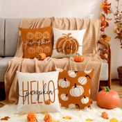 Resim 4 adet sonbahar yastık kılıfı çeşitli boyutlarda mevcut. Hello Pumpkin Atma Yastık Seti - Sonbahar Turuncu ve Beyaz Balkabağı Atma Yastık Seti, Şükran Günü Hasat Çiftlik Evi Koltuk Araba Dekoru - Tek Taraflı Baskı (Dolgu Malzemesi Yok) 