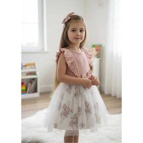 Resim Retro Women Kız Çocuk Pamuklu Çiçekli Tütülü Doğum Günü Özel Gün Abiye Günlük Prenses Elbise 