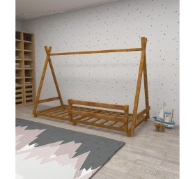 Resim Panda Doğal Ahşap Bebek ve Çocuk Montessori Karyola Meşe Renk 