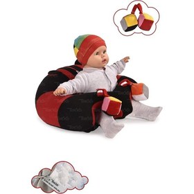 Resim Oyuncaklı Bebek Oturma Destek Minderi - Devrilmez Bebek Koltuğu - Büyük Bebek Oturağı Siyah Kırmızı 