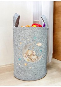 Resim Unisex Uykucu Fil Desenli Bebek Çocuk Odası Düzenleyici Saklama Kutusu Oyuncak Kirli Sepeti 50x40 Cm Gri 