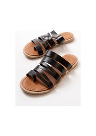 Resim Siyah Ortopedik Hakiki Deri Kadın Terlik Çok Renkli 