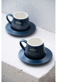 Resim Acar Blush Lacivert 4 Parça 2 Kişilik Porselen Kahve Fincan Takımı - 90 Ml Lacivert 