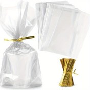 Resim 200 adet Zarif Şeffaf Hediye Çantaları Altın Kıvrımlı Askılarla - 14.99x24.99 cm Yeniden Kullanılabilir PP Malzeme, Tatil Parti Hediyeleri, Düğünler, Doğum Günleri ve Günlük Gereksinimler Gösterimi için Mükemmel, Hediye Çantaları Yeniden Kullanılabilir 
