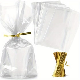 Resim 200 adet Zarif Şeffaf Hediye Çantaları Altın Kıvrımlı Askılarla - 14.99x24.99 cm Yeniden Kullanılabilir PP Malzeme, Tatil Parti Hediyeleri, Düğünler, Doğum Günleri ve Günlük Gereksinimler Gösterimi için Mükemmel, Hediye Çantaları Yeniden Kullanılabilir 