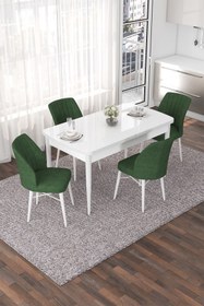 Resim Canisa Nef Serisi 70x114, Açılabilir Mdf Yemek Masası Takımı, Beyaz Masa Ve 4 Sandalye 