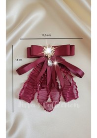 Resim Bordo Rengi Kadın Fiyonk Broş. Parlayan Rhinestone Sallantılı Detaylı Fiyonk Broş .boyun Kravat Çok Renkli 