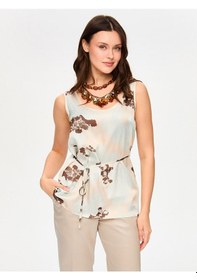 Resim Beli Kuşaklı Yuvarlak Yaka Çiçek Desen Atlet S26atl023 Us26atl02372 Taş 