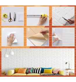 Resim Renkli Duvarlar Kendinden Yapışkanlı Sünger Tuğla Duvar Paneli 70X77 cm 6 Adet 