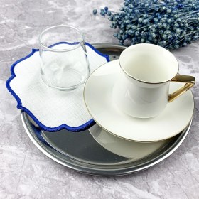 Resim Weare2 Mavi ve Beyaz Renkli Nakışlı 2'li Kokteyl Peçetesi 