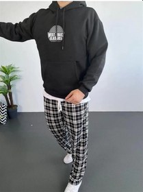 Resim Erkek Sırt Baskılı Kapüşonlu Üç İplik Oversize Sweatshirt - Siyah 001 