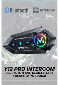 Resim Y12 Pro İntercom Bluetooth Motosiklet Kask Kulaklığı İntercom Kulaklık 
