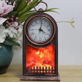 Resim Dekoratif Şömine Saat Led Alevli Elektirkli Pilli 27cm 