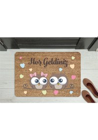 Resim Hoş Geldiniz Neşeli Font Dekoratif Kapı Önü Paspası Sarı 