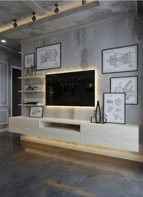 Resim Resital Ledli Duvara Monte Tv Sehpası - Traverten - W6018-8 Traverten 