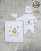 Resim yzc home size dair... Bt E1001 Isimli Erkek Bebek Battaniye Tulum Şapka Eldiven Set 