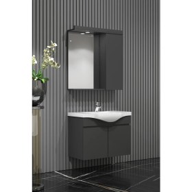 Resim Özceden Yıldız Banyo Dolabı 55 cm Komple Antrasit Gri Mat 