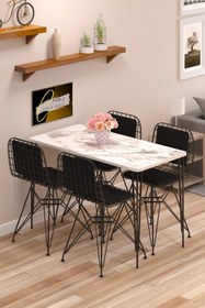 Resim Cosargroup Yemek Masa Takımı Mutfak Masası Sırt Minderli 4 Adet Tel Sandalye 1 Adet Masa 60x120 Beyaz Gri 