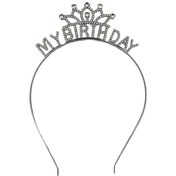 Resim Taç Metal Taşlı My Birthday Yazılı Gümüş Renkli Lüks Doğum Günü Tacı Parti Tacı Diğer 