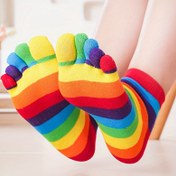 Resim Renkli 1/2 Paket Parmaksız Çorap - WH Konforlu Gökkuşağı Ayak Parmağı Çorabı 