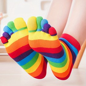 Resim Renkli 1/2 Paket Parmaksız Çorap - WH Konforlu Gökkuşağı Ayak Parmağı Çorabı 