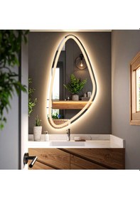 Resim Sinela Günışığı Lazer Kumlamalı Lavabo & Banyo Aynası Dokunmatik Sensörlü 80 X 40 Cm 
