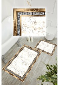 Resim Dijital Baskı Çerçeveli Kaymaz Taban 2li Set Banyo Paspası Klozet Takımı 50x60cm-60x100cm Gold 