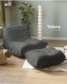Resim Velura Home & Living Muvva Berjer & Puflu Pofuduk Relax Koltuk & Armut Tekli Koltuk - Antrasit 