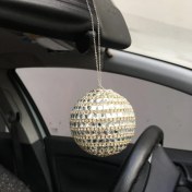 Resim Kristal Baget Tasli Disko Topu Dikiz Ayna Susu Buyuk 8cm Gumus Altin 